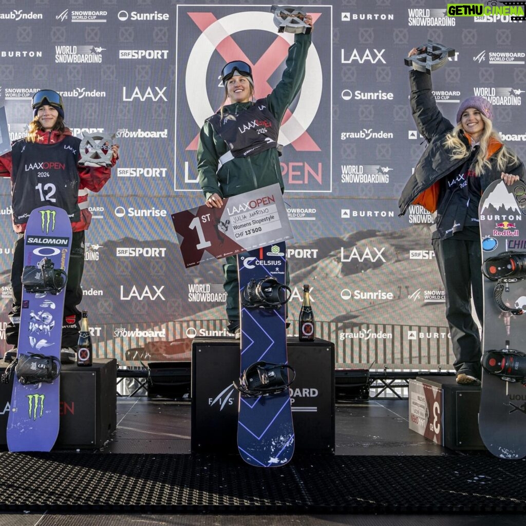 Anna Gasser Instagram - Thanks Laax 💫🥉Such an awesome week with great people and great snowboarding . Happy to stand on the podium again , even more happy I landed the run I wanted 🙏 congrats @_juliamarino 🥇👸 and @annika.overtomorrow 🥈👸