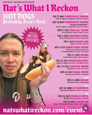 Annabel Crabb Instagram - The feeling of sheer delight when you turn up  to your @briscomedyfest gig at the @bris_powerhouse and find that you’re sharing a stage with @nats_what_i_reckon … one of the funniest people on this landmass and also just a top shelf human in every way. He is on again tomorrow night at the Powerhouse then swinging through Queensland and NSW and WA (swipe for details) with his new show “Hot Dogs Probably Aren’t Real.” The Wa and Qld heavy elements make me wonder … Nat, are you running for PM? Would back you. Get along and fill ya boots anyway people.