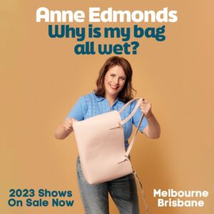 Anne Edmonds Instagram - NEW SHOWWWWWW! I'm so excited. Melbourne Comedy Festival and Brisbane on sale so far. I was so lucky to have @jo_duck take my photos this year, such a big fan 🤩 I hope you can relate the zoom in. This is my life. Everything I own is wet, twice a week. Please place '💦' in the comments in solidarity. Ticket link in story... Melbourne is at the dream time of 4pm 🤤, I know it's where we're all at. It's ok. See you there ❤️❤️ Thanks for the cute top @leonard.st and make up Alana Homes.