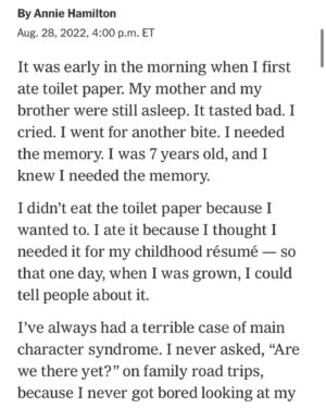 Annie Hamilton Instagram - Wrote something for the NYTimes’ “episode” series— Big thanks to @stellabugbee for asking me, and to Jim Windolf, who thoughtfully and masterfully edited it. To read the full thing not just my out of order shaky screenshots- the link is in my bio 🦇 @nytimes