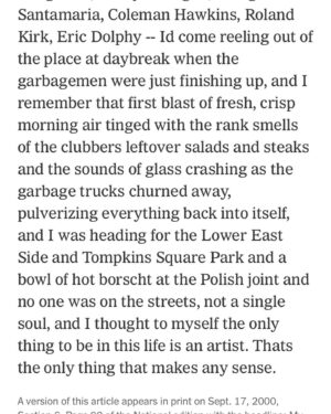 Annie Hamilton Instagram - “My First Year in New York; 1963” a piece Sam Shepard wrote for the times in 2000

@thisisbenyounger sent it to me it the first year I moved back to NY 3 years ago; I think about it all the time. The last paragraph is pure music mwah