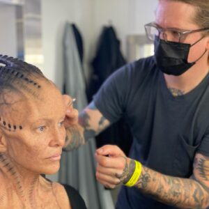 Annie Wersching Instagram - Sick of #Picard posts yet? 
😉👑👽Never, you say?! Great! 
In honor of our panel at @wondercon today, this one goes out to the incredible artists who designed, executed and applied this tricky prosthetic.  In the beginning I was called 4 hours before I was due on set. That included everything…hair in a bun, bald cap, crown on, 10 overlapping prosthetics, airbrushing and hand painting. Then costume and corset and all the rest. We very quickly got the whole shebang down to 2 1/2 hours! I’d go film some snarky BQ scenes and then it would take about 25 mins to remove the makeup pieces. I would let my hubs/family know I was almost finished by sending one of these ridiculous pics of prosthetics being cut off my face! 🤣 Some of my favorite times throughout my whole #StarTrekPicard experience were sitting in the chair being worked on by @jrmackinnon amd @kevinkirkpatrickart. I mean….what talent! And what great humans.❤️@vincentvandykefx and his team created piece after piece and @nevillepage was the concept artist for the whole thing! They did all of this while under the strictest of Covid protocols. I applaud them tremendously and I’m sure they’ll win lots of Emmys. 🏆 As they should! 
Don’t even get me started on @christineclarkdesign and @syzygy_designs and their ridiculously amazing detailed fittings and BQ costume…We’ll save that for next week ;) @startrek @startrekonpplus #picardbts