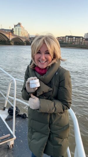 Anthea Turner Instagram - Just found myself in M&S buying thermal underwear! Still the sun’s shining here in London so I’ll suck up the cold.

Our skin in the cold suffers and mine being on the pink spectrum can’t take it and needs protection.

When you’re out in the cold it can feel lovely and fresh but once inside you can see how much damage this weather does to our exposed areas. 

We are constantly going from cold to dry central heating so no wonder our skin, lips, hair and cuticles look dry. 

At night I remove my makeup with BALM 6. It’s a pure oil, no water so the kindest way to cleanse, massage and nourish my face.

This is not the time to be adding harsh oil stripping potions into your beauty regime. 

All skins have a natural protective layer of oil and we want to preserve that, not destroy it. 

After I’ve cleansed and using a warm damp face cloth gently wipe all residue off I then pat dry and use BALM 6 again as a night moisturiser. I need it to put back what the cold and dry has sucked out and with Prickly Pear in it, natures Hyaluronic Acid which helps form a barrier so we don’t lose moisture while we sleep, its a winner.

I also put it on my cuticles, lips and even hair if needed because BALM 6 has been created to have multiple uses.

Luxury has not been forgotten the aroma of Rosemary, Lemon Grass and Vanilla is loved by everyone I speak to. 

This advice is not good for business but please use BALM 6 sparingly - As there’s no water in it the nourishing ingredient only is jam packed into the pot. 

With the scoop that comes with it put a small coin size into your palms and as you rub them together watch it melt. 

Enjoy and let me know what you think. 🫶🏼

Use code - WINTERSALE15 for 15% Off

Coat a few years old @mountainwarehouse