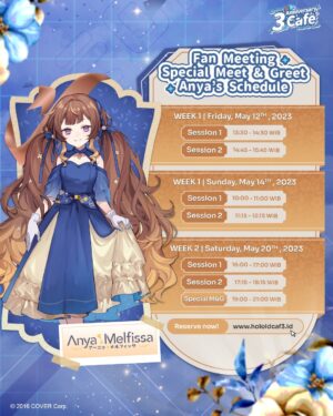 Anya Melfissa Instagram - Fanmeet, M&G, and my appearance at #holoidcaf3 starts today!!! Have you looked at my Cafe schedule?
Masih ada slot juga untuk fanmeet, lho! Silakan direservasi di https://holoidcaf3.id/ :D
There's also raffle for free M&G for people attending the fanmeet!!