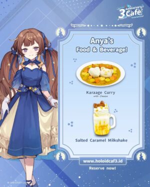 Anya Melfissa Instagram - "Good day! This is Anya Melfissa from hololive ID 2nd Generation."

Karaage Curry🍛 dan Salted Caramel Milkshake🍹 Andalan @anyamelfissa juga siap untuk dinikmati selama 3rd Anniversary Cafe loh! 

Siapa yang sudah siap bertemu @anyamelfissa☝🏻

Buat yang belum, yuk amanin seat kamu di www.holoidcaf3.id sekarang!😍

#holoidcaf3