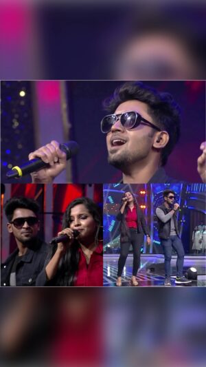 Aparna Narayanan Instagram - Here’s my performance from Celebration round 🤟🏻
Had an amazing time performing with you @aparnanarayanan ❤️🥂

#supersinger #sashank #v1000 #harris #black #grey #surya #singer #performer #musician #music