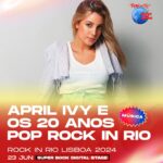 April Ivy Instagram - Tenho estado um bocadinho escondida a gravar o meu álbum, mas recebi este convite irrecusável ❤️ um sonho tornado realidade atuar no @rockinriolisboa dia 23 de junho!! Até já ✨ #SuperBockDigitalStage