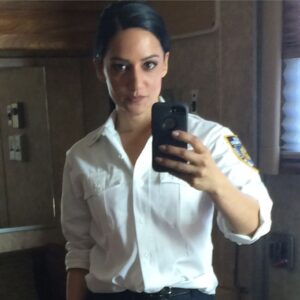 Archie Panjabi Instagram - My first day on @Brooklyn99fox What a difference to wearing short skirts and high heel boots😂