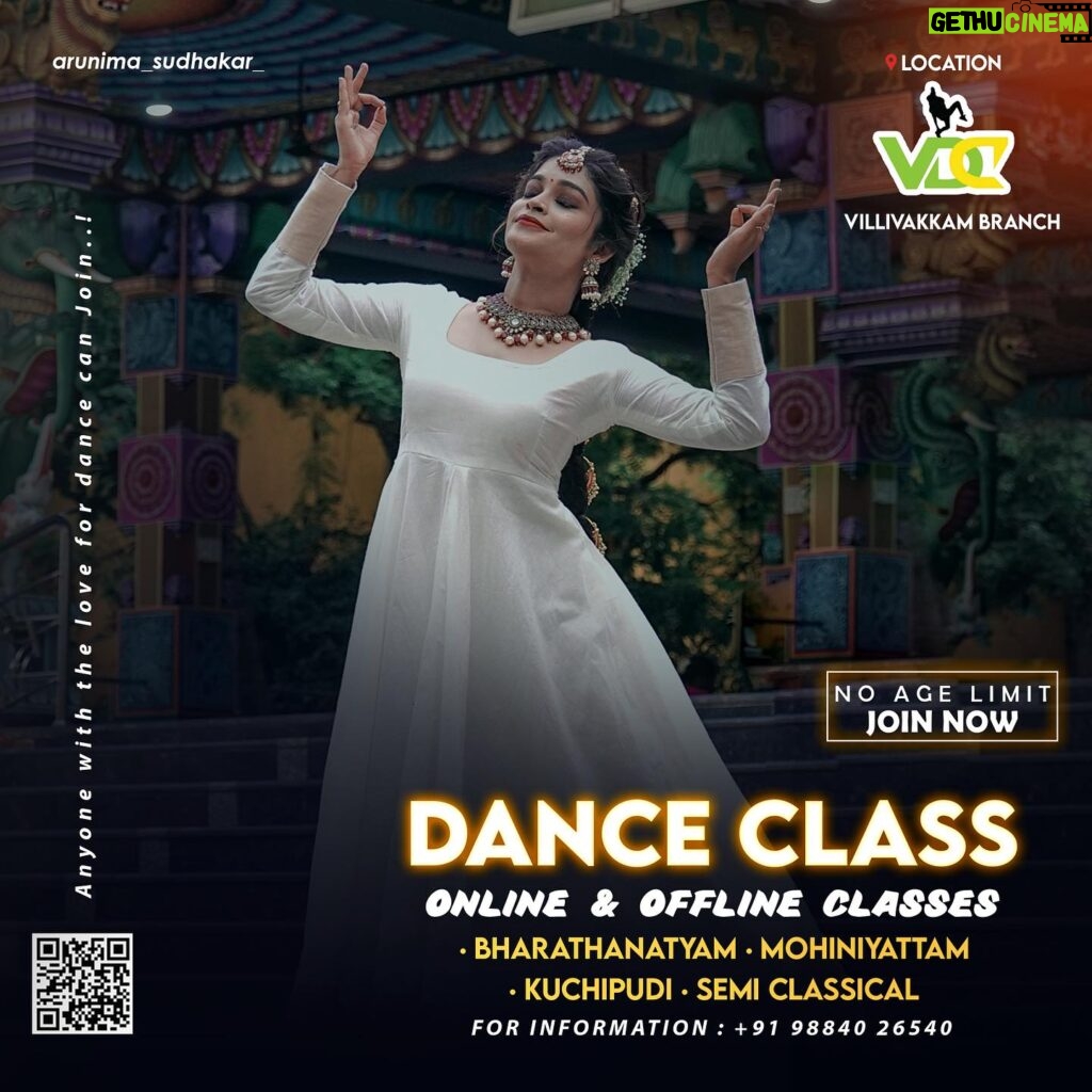 Arunima Sudhakar Instagram - I am very glad to share this exciting news to my insta fam 🫂🥹 Finally..,I am back to my routine ❤️ Starting Classical, Semi-classical classes @Varada’s Dance Studio, VILLIVAKKAM ! Thank u so much @vardha_master for giving me a space and to make this happen ! 🥹❤️ @varadha_dance_company @vdc_varadhas_dance_company And very humble pranam to all my gurus especially @methildevika ! Hope you shower your blessings as always ! Thanks @samthedj_official for pushing me forward to start this ! 🦋🕊️ Thanks @jey_suriya.mp4 for this amazing posters and motion poster ! 😍 Let’s get started ❤️‍🔥 No Age Limit ONLINE and OFFLINE classes Bharathanatyam | Kuchipudi | mohiniyattam | Semiclassical Personal & group sessions Personal training available Professional training For fees and other details Contact 91 98840 26540