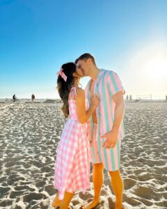 Ashley Argota Instagram - The strike is over!! We were Barbie & Ken for Halloween!! 😝🎀🌊 Thank you to the incredible SAG AFTRA negotiating team for their hard work over the last 118 days. We are so excited to get back to work!