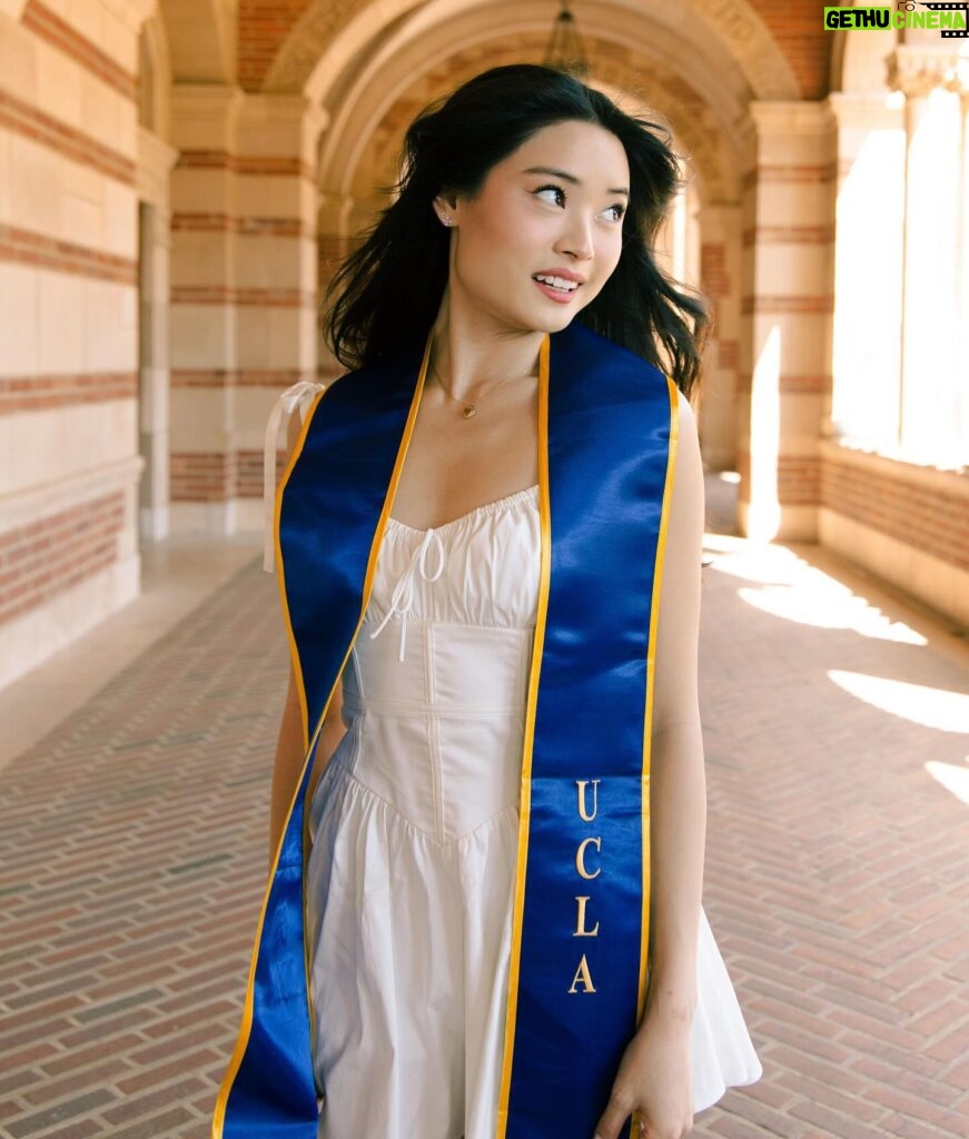 Ashley Liao Instagram - graduated from my dream university last december 💙💛 #GoBruins photographer: @alllywei white dress: @forloveandlemons qipao: hand made by my grandmother for my moms wedding reception ❤️ white pant suit: @aritzia