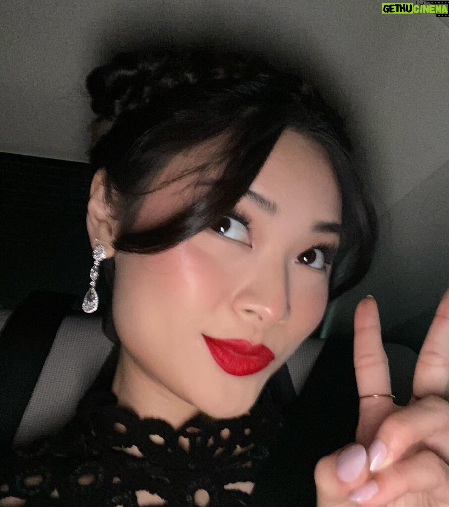 Ashley Liao Instagram - here are some close ups of yesterdays look 💋 my fabulous makeup artist, @fabiolamakeup, always tells me that “a red lip is an accessory” and i’ve learned so much about makeup from her❤️💄 red lip: @hudabeauty in shade “miss america” foundation: @charlottetilbury airbrush flawless foundation blush: @patrickta in shade “she’s that girl”
