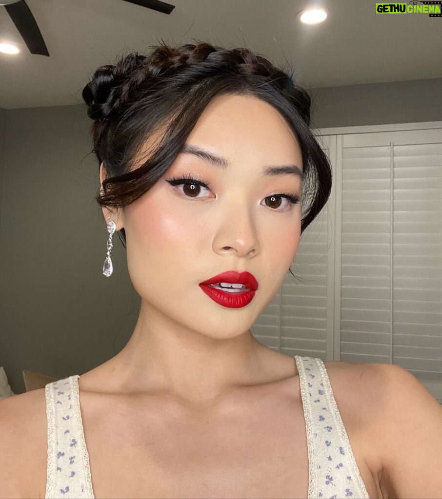 Ashley Liao Instagram - here are some close ups of yesterdays look 💋 my fabulous makeup artist, @fabiolamakeup, always tells me that “a red lip is an accessory” and i’ve learned so much about makeup from her❤️💄 red lip: @hudabeauty in shade “miss america” foundation: @charlottetilbury airbrush flawless foundation blush: @patrickta in shade “she’s that girl”