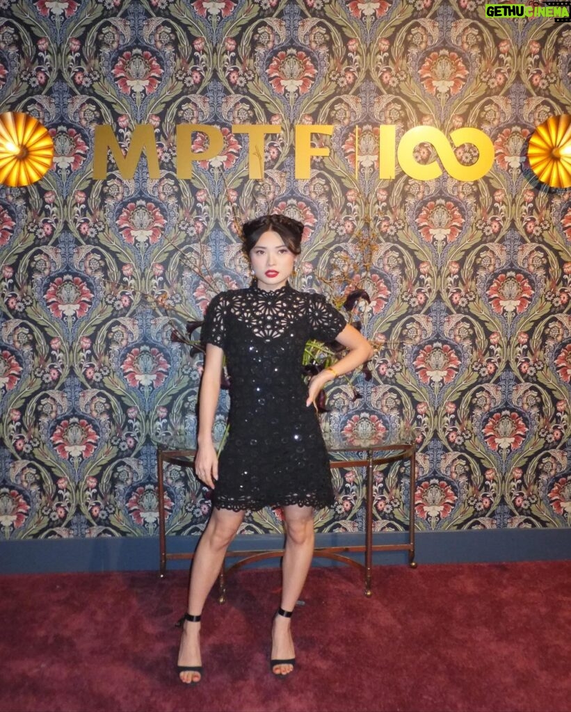 Ashley Liao Instagram - thanks for having me @mptf to celebrate the #NightBefore @theacademy!! hair, makeup, & styling by yours truly 💋 red lip: @hudabeauty in shade “miss america” dress: @majeparis @hollywoodreporter photos done by: @rslack