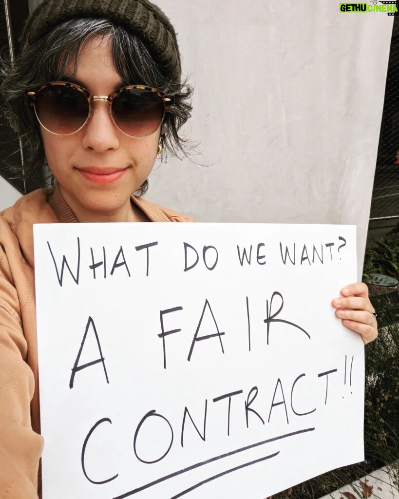 Ashly Burch Instagram - Week four of the WGA strike knockin' atcha door! If you haven't been picketing, there's consistently pizza and/or donuts so you can increase your fried food intake by 500% like me! #wgastrong