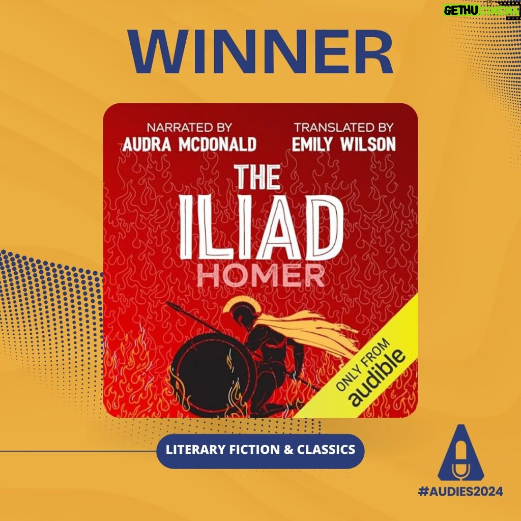 Audra McDonald Instagram - It was such an honor to be entrusted with the narration of Emily Wilson’s spectacular new translation of The Iliad, and I’m thrilled to share that it won the 2024 #Audie Award for Literary Fiction & Classics. You can listen on Audible! ___ #audiobook #theiliad #homer #classics