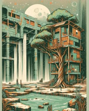 August Kamp Instagram - moon trees, houses - continued illustrative works - got a fav ?