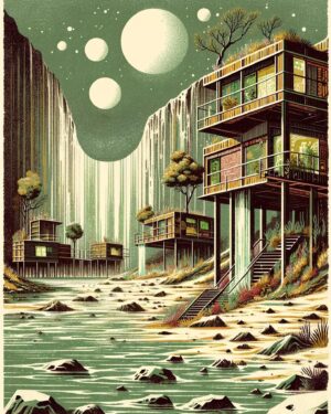 August Kamp Instagram - moon trees, houses - continued illustrative works - got a fav ?