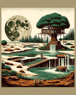 August Kamp Instagram - moon trees, houses - continued illustrative works - got a fav ?
