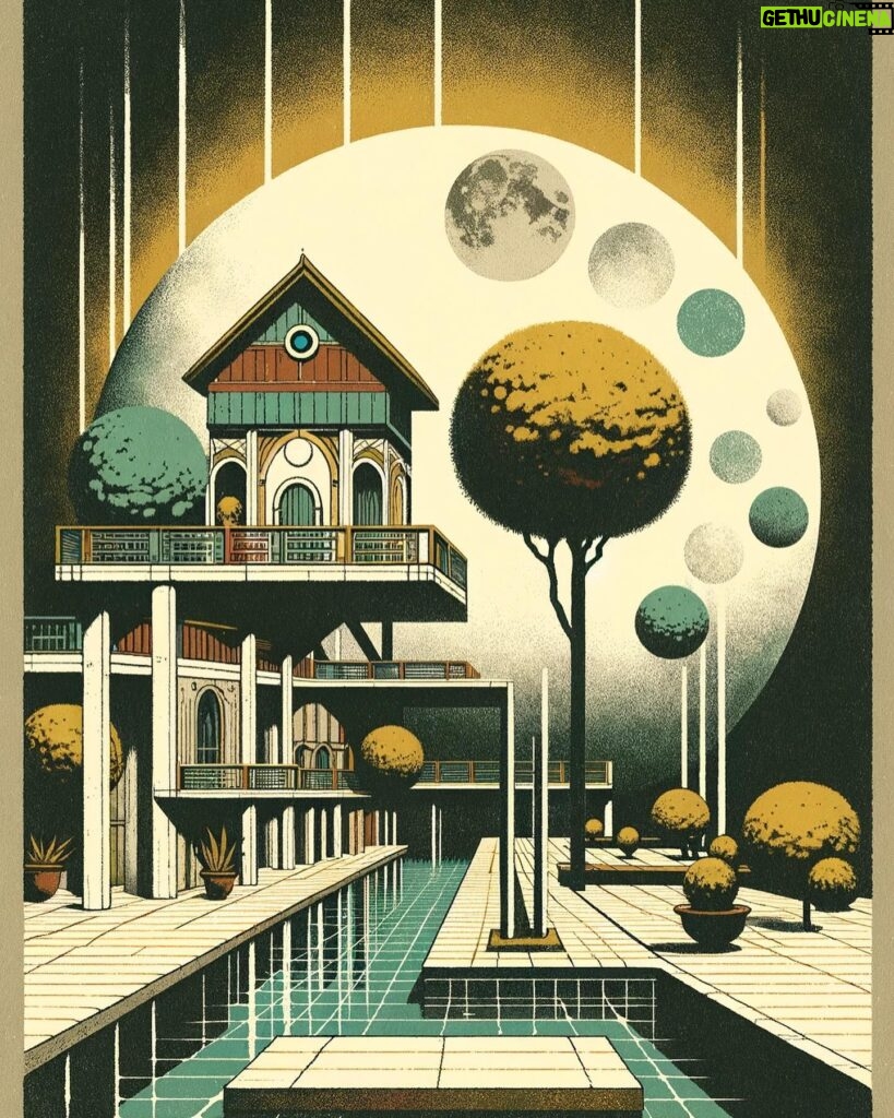 August Kamp Instagram - moon trees, houses - continued illustrative works - got a fav ?