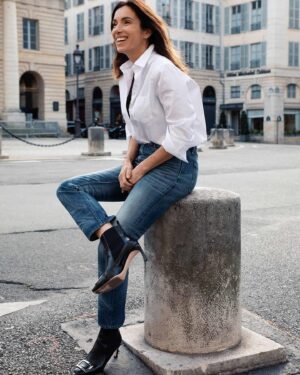 Aure Atika Instagram - Welcome to the MM shirt club beautiful @aureatika 🥰
White shirt forever! 
« If you ask me what I’d most like to have invented in fashion, I’d say the white shirt, everything else comes after.” #karllagerfeld 
#mariemarot #shirt #shirtclub #aureatika #whiteshirt #jackie #paris #timeless