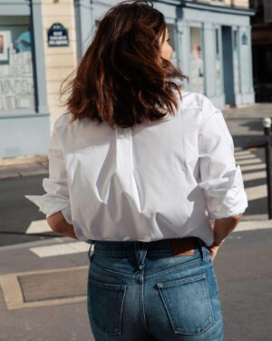 Aure Atika Instagram - Welcome to the MM shirt club beautiful @aureatika 🥰
White shirt forever! 
« If you ask me what I’d most like to have invented in fashion, I’d say the white shirt, everything else comes after.” #karllagerfeld 
#mariemarot #shirt #shirtclub #aureatika #whiteshirt #jackie #paris #timeless