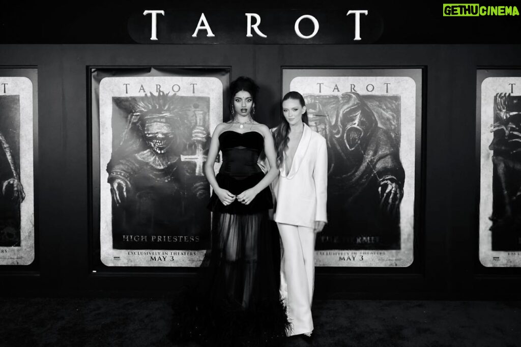 Avantika Vandanapu Instagram - TAROT premiere.🧿 it’s in theaters NOW so go watch. 🫦🫦 @sonypictures @tarotmovie take your mom, your situationship, anyone whose hand you can hold, i don’t care. 🖤 this movie was such a labor of love and i really did meet the family of a lifetime on this set. i think we all sort of trauma bonded in serbia while filming TAROT and i do firmly believe this translates on screen in a deeply entertaining way. thank you @sonypictures @scottglassgold @annahalberg @iamspensercohen @mgbitar for making the dreams of this horror movie buff come true. she is so very grateful. 🥹 as always, had the time of my life with my girl @larsenthompson. (we missed you @humberly @_harrietslater @lifeisaloha @adainbradley) don’t be a flop, and get your ticket to TAROT right now. even if you don’t like scary movies! 🖤