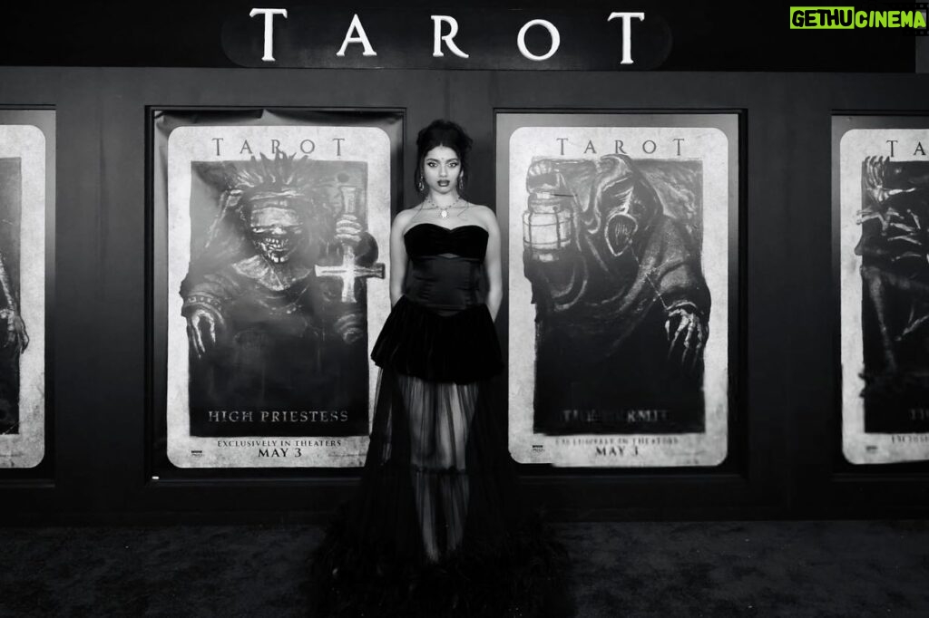 Avantika Vandanapu Instagram - TAROT premiere.🧿 it’s in theaters NOW so go watch. 🫦🫦 @sonypictures @tarotmovie take your mom, your situationship, anyone whose hand you can hold, i don’t care. 🖤 this movie was such a labor of love and i really did meet the family of a lifetime on this set. i think we all sort of trauma bonded in serbia while filming TAROT and i do firmly believe this translates on screen in a deeply entertaining way. thank you @sonypictures @scottglassgold @annahalberg @iamspensercohen @mgbitar for making the dreams of this horror movie buff come true. she is so very grateful. 🥹 as always, had the time of my life with my girl @larsenthompson. (we missed you @humberly @_harrietslater @lifeisaloha @adainbradley) don’t be a flop, and get your ticket to TAROT right now. even if you don’t like scary movies! 🖤