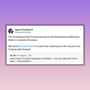 Ayanna Pressley Instagram - Unconscionable. We need a #CeasefireNOW to save lives.