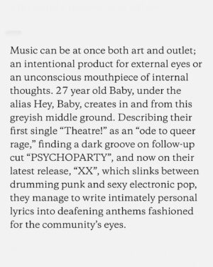 Baby Instagram - I remember being at uni and scrolling through @thelineofbestfit, hoping one day they’d feature my music. Super proud to have them write about XX 🥹❤️

Words: @tt.turner 
Image: @shotsbyaimee_
