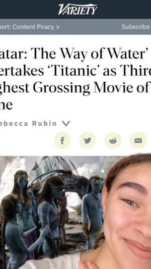 Bailey Bass Instagram - HOLY CHEESE AND CRACKERS!!!!
I tried very very hard to not be competitive and not look at the box office numbers. 
At the end of the day we made something beautiful and so meaningful!!
Once we got to number four, all I wanted was to be was in the top three. 
As of today, it’s official!!
Yes, this can change, but the feeling of being a part of a revolutionary and super special film with an incredibly talented cast and crew will never change. Waking up this morning and sharing the news with my mama as we smiled ear to ear just added to this monumental experience. 
Thank you to the best fans and Avatar community for showing how important it is to head back to the theaters.
I’m so grateful for the opportunity the Avatar fam blessed me with.
Thank you for loving Tsireya!!!
Here we are… Top three highest grossing film of all flipping time💙 @avatar 
#avatarthewayofwater #disney #20thcenturyfox #lightstorm