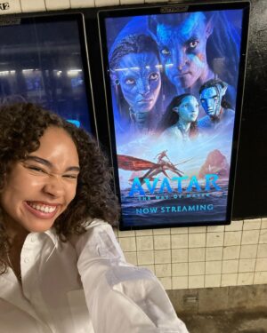 Bailey Bass Instagram - A literal dream come true. Growing up taking the subway to modeling jobs w/ Babulya, I dreamed of one day being on one of the various movie ads plastered on the walls of each stop. To me, taking the train was…and still is so magical. 
This moment is so special to me. Seeing the Avatar TWOW poster never gets old. 
Although some of the standard posters have been replaced by digital screens, this moment is still so so special.
This also happens to be perfect timing because Avatar The Way of Water can now be streamed on Disney  !!!! 💙🐚🌱🤍
#tsireya #avatarthewayofwater