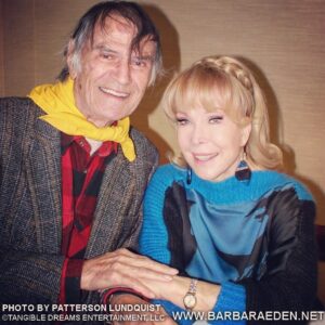 Barbara Eden Instagram - Here's a throwback photo to a convention a few years ago when I saw Larry Storch again for the first time in YEARS! Such a gentleman and great comedic timing! Aside from Corporal Randolph Agarn on "F Troop" he appeared on "I Dream of Jeannie" as "Sam," a chimpanzee that Jeannie turned into a human. It was so nice seeing him again. -B #idreamofjeannie #ftroop #LarryStorch #classictv