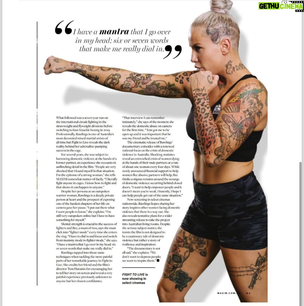 Bec Rawlings Instagram - Who’s coming to tonight’s screening of Fight To Live? Also you can now find me in @maxim_aus 💜🎥 #fighttolive