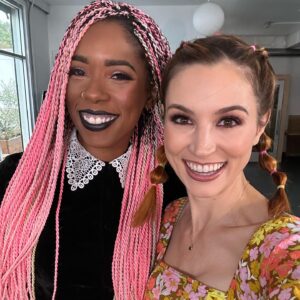 Becca Scott Instagram - I got to play with the most incredible mamas today! @krystinaarielle and @thehaleyexperience, you are utter delights. I just love you @one_af_one. Huge thanks to @dropouttv for having me on and to glam team @flawlessface_mua and @italian_beauty_secrets for making me look and feel fabulous!!! 

@um_actually