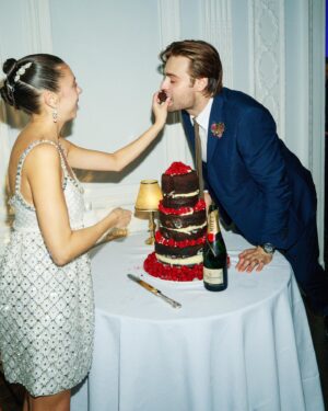 Bel Powley Instagram - 🤍🍰 thank you to my gorgeous sister @burnt_restaurant for making Doug’s favourite chocolate Guinness cake! And for @moetchandon for providing the chicest of champagnes for us and our guests! 🍰🤍