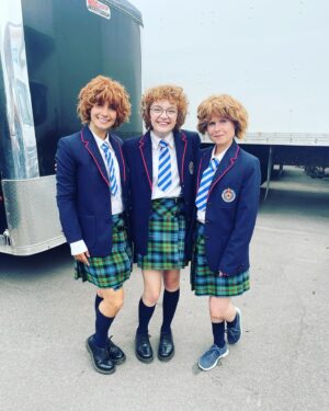 Bella Higginbotham Instagram - Behind the scenes of THAT episode = three Nadines, green screens, fake blood, and other fun stuff!!! #chucky #nadinechucky #nadine @syfy @usa_network @chuckyisreal