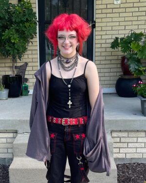Bella Higginbotham Instagram - Flying into SENIOR year   summer insta-break over.  How’d ya spend your summer vacation? 

@trippnyc pants from @trashandvaudeville 

#classof2024 #senioryear #trippnyc #trashandvaudeville #schoolfashion #alternativefashion #koolaidhair
