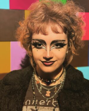 Bella Higginbotham Instagram - 80s trad goth for the 80s Mixtape Winter Concert @thetheaterbug (makeup   styling by me lol)