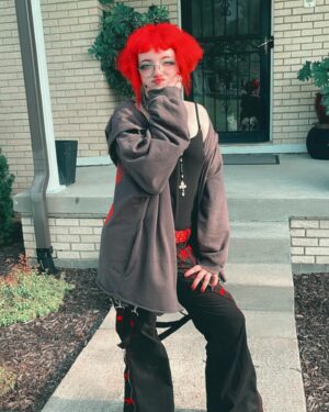 Bella Higginbotham Instagram - Flying into SENIOR year   summer insta-break over.  How’d ya spend your summer vacation? 

@trippnyc pants from @trashandvaudeville 

#classof2024 #senioryear #trippnyc #trashandvaudeville #schoolfashion #alternativefashion #koolaidhair