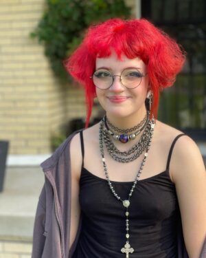 Bella Higginbotham Instagram - Flying into SENIOR year   summer insta-break over.  How’d ya spend your summer vacation? 

@trippnyc pants from @trashandvaudeville 

#classof2024 #senioryear #trippnyc #trashandvaudeville #schoolfashion #alternativefashion #koolaidhair
