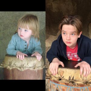 Beth Littleford Instagram - 10 year challenge! Photos of Jackson at age 3 and age 13 on the drum at the The Living Desert outside Palm Springs.
