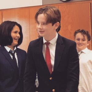 Beth Littleford Instagram - Jackson as the lead defense attorney - having just won his case and gathering his papers - at his school’s mock trial. Thought he looked very lawyerly in this pic.