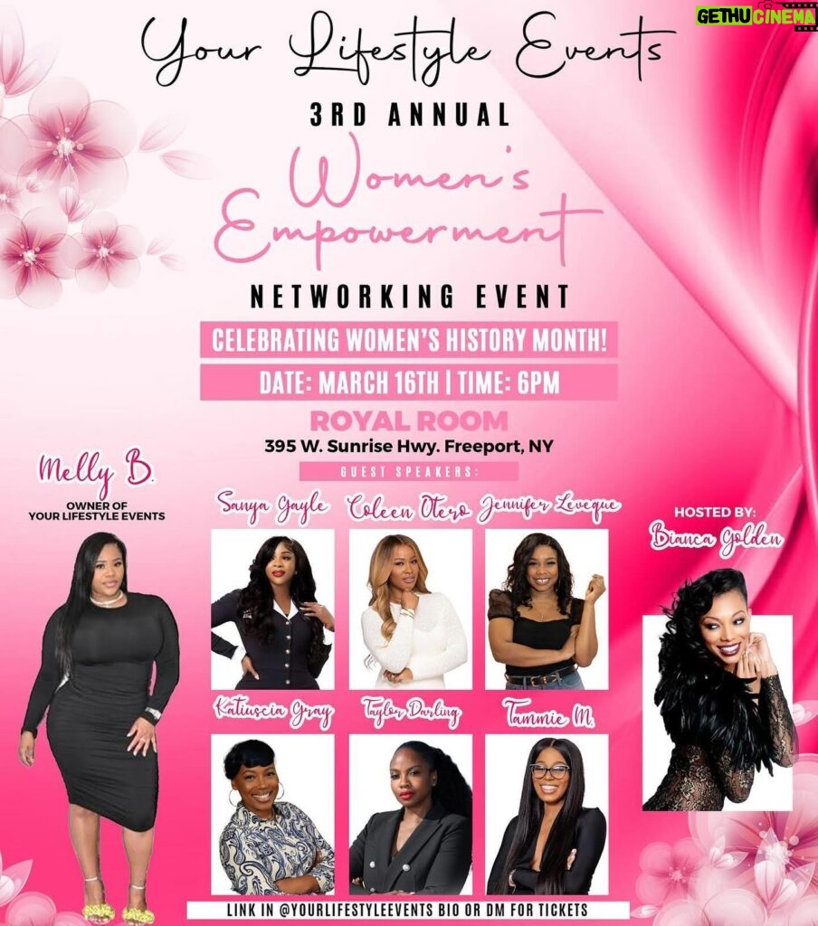 Bianca Golden Instagram - In light of “𝒲𝑜𝓂𝑒𝓃’𝓈 𝐻𝒾𝓈𝓉𝑜𝓇𝓎 𝑀𝑜𝓃𝓉𝒽” Your Lifestyle Events will be hosting their 3rd Annual Women’s Empowerment Networking Event. The event will be located at The Royal Room in Freeport, NY (395 W Sunrise Hwy. Freeport, NY 11520) This event creates a platform for ALL women. There will be various topics covered by the guest and we also want to hear from our attendees. What’s better than a room full of powerful and beautiful women uplifting and spreading positivity! Host / Event Planner: Melissa “Melly B.” Butler, Owner of Your Lifestyle Events and Co-Founder of Long Island Fashion Week @YourLifestyleEvents / @Official.WeNetwork Women are powerful, women are fearless, most of all women are limitless! DRESS CODE: CLASSY CHIC For any questions please send an email to YourLifestyleEvents@gmail.com or contact via Instagram DM @YourLifestyleEvents OR @Official.WeNetwork