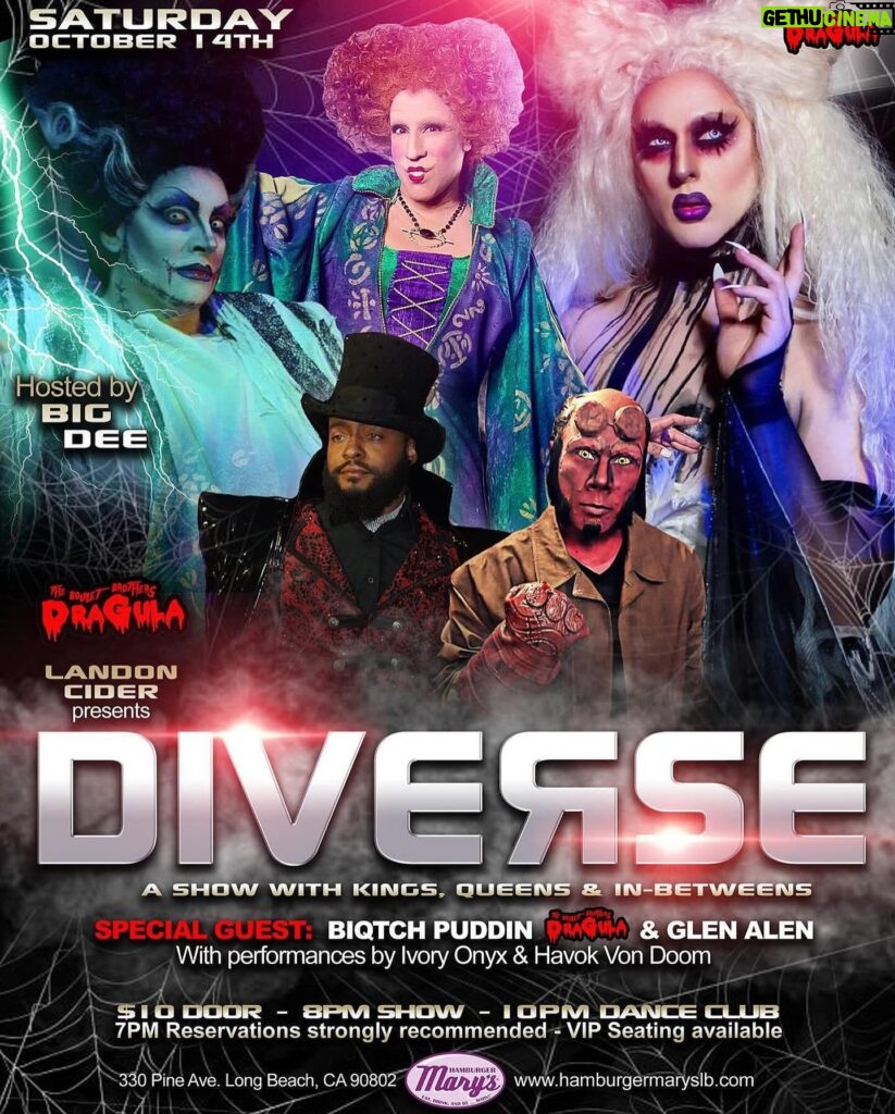 Biqtch Puddin Instagram - Tonight can’t me at @hamburgermaryslb at @landoncider’s #DIVERSE with @bigdeelish, @havokvondoom, @ivory_onyx & @glenalen! Then I’m headed back to @precinctdtla for @bearracuda to judge a Dad Bulge Contest. I love my job. 💕