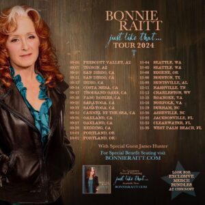 Bonnie Raitt Instagram - SEE BONNIE ON TOUR THIS FALL! Today is the final day of our Fan Presales through bonnieraitt.com. Get great seats at face-value prices, hand-picked by Bonnie’s team! Join the FREE Fan Community to access these Fan Presale tickets as well as our Special Benefit Seats: link in bio. 

PUBLIC ON SALES for the Fall Tour dates begin Friday, Feb 9th (and Sat, Feb 10th for Costa Mesa, CA only.) Special Guest @jameshuntersix will join all Fall dates. Thanks everyone, we are grateful for your ongoing support of Bonnie, her music and tour! — BRHQ 

Photo from April 9, 2023 @bluesfestbyronbay (photographer unknown.)
