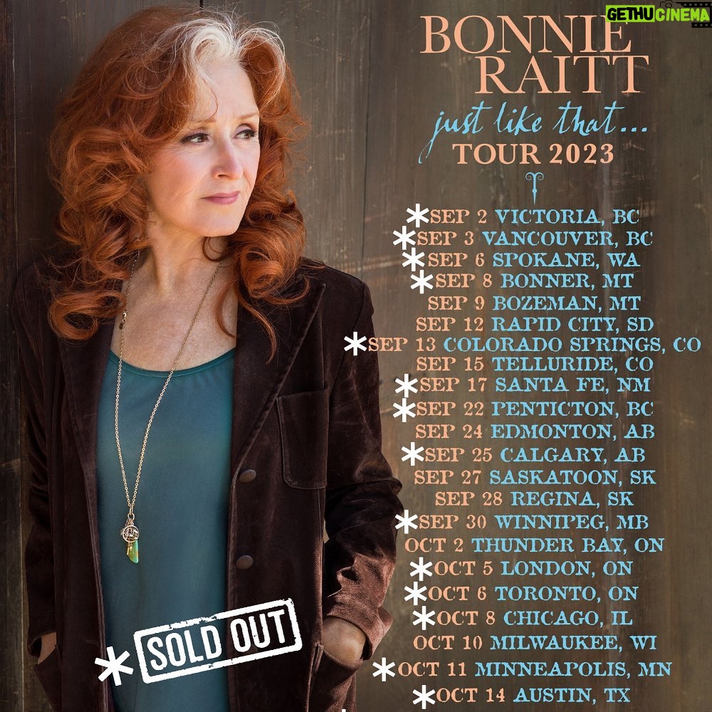 Bonnie Raitt Instagram - Bonnie and the band have a full plate of Fall Tour dates coming up in September and October! Most of the shows are sold out, however there are still Special Benefit Seats available for a number of shows that are otherwise sold out (Vancouver, Colorado Springs, Penticton, Calgary, Winnipeg, London, ON and Chicago.) These tickets can be accessed by logging in to the FREE Fan Community at https://www.bonnieraitt.com/members/ and then visiting the Tour page. -- BRHQ