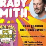 Bree Turner Instagram - HUGE thanks to my old pal, @bradysmithhere for offering his generosity and time to adding a new mural to my kids’ school! He even let me add a circle even though I was STRESSING over symmetry. Go this Sat and hear him read aloud his new children’s novel, BUG SANDWICH, at @thegrovela @barnesandnoble 💚💛🧡🩷🩵