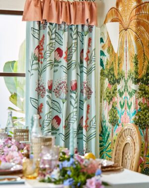 Breegan Jane Instagram - If you’re looking to make a major impact in your space AND you’d like to be whisked away to a tropical land, Mombasa is for you. LOL. Well, maybe it can’t literally take you to your favorite island, but it definitely brings the tropical vibes to any space. Mural wallpaper has an immersive quality that you just can’t get with any other type of wallcovering. It’s an excellent choice when you have a nice sized space to fill. Check out all the offerings from my line with @clarke_clarke_interiors to find your perfect look!
.
.
.
@kravetin
@sanderson1860