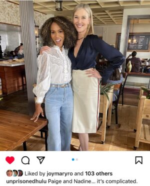 Brenda Strong Instagram - Looking forward to more Paige and Nadine face-offs?  Me too!  Just hold on tight til July 17th, 2024 when Season Two of @unprisonedhulu drops for more family “fun” between these two.